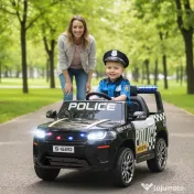 AIYAPLAY Mașina Electrică de Poliție pentru Copii 12V cu Telecomandă, Sirenă și Lumini, Vârsta 3-5 Ani, Negru | Aosom Romania