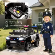 AIYAPLAY Mașina Electrică de Poliție pentru Copii 12V cu Telecomandă, Sirenă și Lumini, Vârsta 3-5 Ani, Negru | Aosom Romania