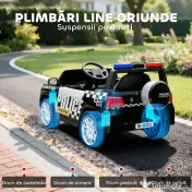 AIYAPLAY Mașina Electrică de Poliție pentru Copii 12V cu Telecomandă, Sirenă și Lumini, Vârsta 3-5 Ani, Negru | Aosom Romania