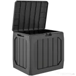 Outsunny Ladă de Depozitare Grădină 121L din Plastic, Cutie de Exterior cu Mânere, Impermeabilă și Bloccabilă pentru Unelte și Accesorii, 56x45x53 cm, Negru