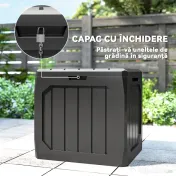 Outsunny Ladă de Grădină 121L din Plastic, Cutie de Depozitare pentru Exterior cu Mânere, Impermeabilă și cu Încuiere, 56x45x53 cm, Negru | Aosom Romania 