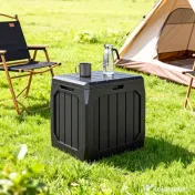 Outsunny Ladă de Grădină 121L din Plastic, Cutie de Depozitare pentru Exterior cu Mânere, Impermeabilă și cu Încuiere, 56x45x53 cm, Negru | Aosom Romania 