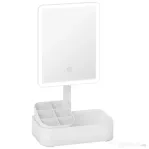 HOMCOM Oglindă de Machiaj cu Lumină, Reîncărcabilă cu Ecran Touch, 2 Moduri de Iluminare și Rotire 180°, Alb