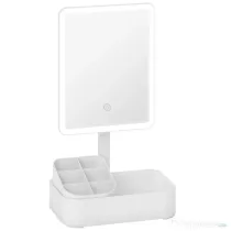 HOMCOM Oglindă de Machiaj cu Lumină, Reîncărcabilă cu Ecran Touch, 2 Moduri de Iluminare și Rotire 180°, Alb
