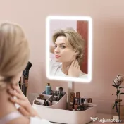 HOMCOM Oglindă Machiaj cu LED-uri, Oglindă Vanity Reîncărcabilă cu Ecran Touch, 2 Moduri de Iluminare și Rotire 180°, Alb | Aosom Romania 