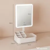 HOMCOM Oglindă Machiaj cu LED-uri, Oglindă Vanity Reîncărcabilă cu Ecran Touch, 2 Moduri de Iluminare și Rotire 180°, Alb | Aosom Romania 