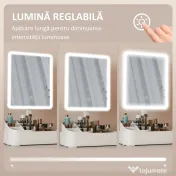 HOMCOM Oglindă Machiaj cu LED-uri, Oglindă Vanity Reîncărcabilă cu Ecran Touch, 2 Moduri de Iluminare și Rotire 180°, Alb | Aosom Romania 