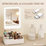 HOMCOM Oglindă Machiaj cu LED-uri, Oglindă Vanity Reîncărcabilă cu Ecran Touch, 2 Moduri de Iluminare și Rotire 180°, Alb | Aosom Romania 
