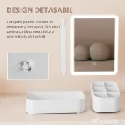 HOMCOM Oglindă Machiaj cu LED-uri, Oglindă Vanity Reîncărcabilă cu Ecran Touch, 2 Moduri de Iluminare și Rotire 180°, Alb | Aosom Romania 