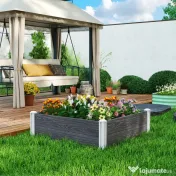 Outsunny Pat Înălțat de Grădină din Vinil, 102x102x33 cm, Kit Modular cu Picioare Interconectabile și Fund Deschis, Jardinieră pentru Flori, Ierburi și Legume, Gri Închis | Aosom Romania 