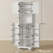 HOMCOM Dulap de bucătărie înalt, stil country, cu 2 dulapuri și 8 suporturi pentru condimente, 60x40x181.5 cm, alb | Aosom Romania 