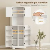 HOMCOM Dulap de bucătărie înalt, stil country, cu 2 dulapuri și 8 suporturi pentru condimente, 60x40x181.5 cm, alb | Aosom Romania 