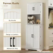 HOMCOM Dulap de bucătărie înalt, stil country, cu 2 dulapuri și 8 suporturi pentru condimente, 60x40x181.5 cm, alb | Aosom Romania 