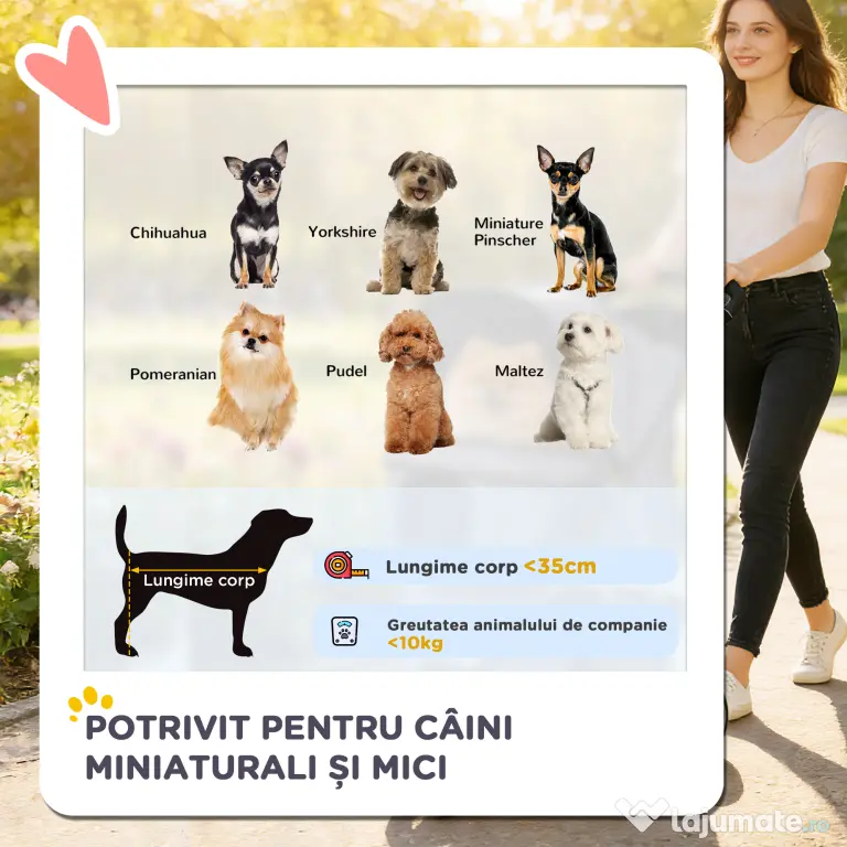 PawHut Cărucior pentru Câini de Talie Mică Pliabil, cu Roți Pivotante 360°, Coș de Depozitare, Pernă Lavabilă, Gri | Aosom Romania