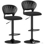 HOMCOM Set 2 Scaune de Bar Reglabile, Scaune de Bucătărie Înalte din Material Textil cu Efect de In cu Spătar, Suport pentru Picioare și Șezut Moale, Cadru Metalic, Scaune Rotative la 360°, Negru