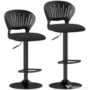 Set HOMCOM de 2 Scaune de Bar Reglabile, Scaune de Bucătărie Înalte din Țesătură Tip In cu Spătar, Suport pentru Picioare și Scaun Moale, Structură din Metal, Scaune de Bar Rotative la 360°, Negru | Aosom Romania 