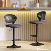 Set HOMCOM de 2 Scaune de Bar Reglabile, Scaune de Bucătărie Înalte din Țesătură Tip In cu Spătar, Suport pentru Picioare și Scaun Moale, Structură din Metal, Scaune de Bar Rotative la 360°, Negru | Aosom Romania 