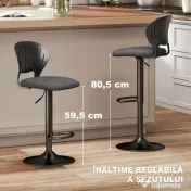 Set HOMCOM de 2 Scaune de Bar Reglabile, Scaune de Bucătărie Înalte din Țesătură Tip In cu Spătar, Suport pentru Picioare și Scaun Moale, Structură din Metal, Scaune de Bar Rotative la 360°, Negru | Aosom Romania 