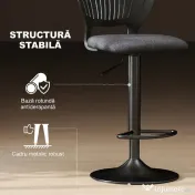 Set HOMCOM de 2 Scaune de Bar Reglabile, Scaune de Bucătărie Înalte din Țesătură Tip In cu Spătar, Suport pentru Picioare și Scaun Moale, Structură din Metal, Scaune de Bar Rotative la 360°, Negru | Aosom Romania 