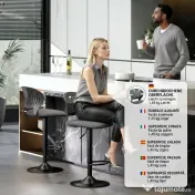 Set HOMCOM de 2 Scaune de Bar Reglabile, Scaune de Bucătărie Înalte din Țesătură Tip In cu Spătar, Suport pentru Picioare și Scaun Moale, Structură din Metal, Scaune de Bar Rotative la 360°, Negru | Aosom Romania 