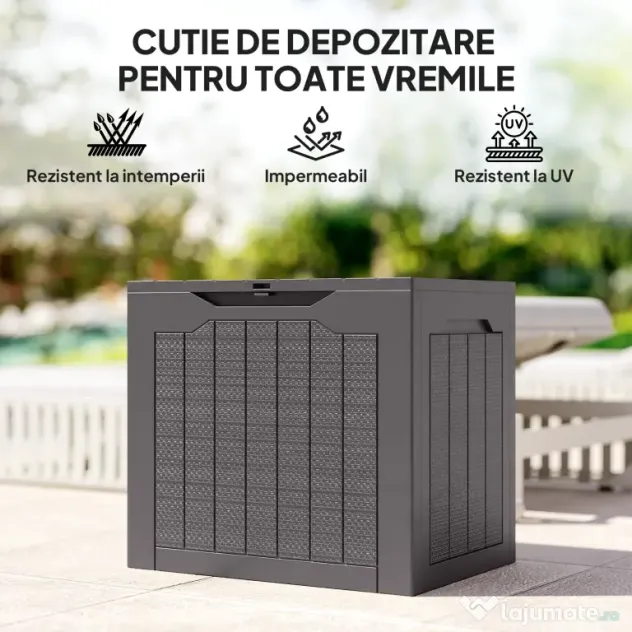 Outsunny Cufăr de Grădină cu Mânere, Container Unelte Impermeabil, 56x41x50 cm, Maro | Aosom Romania