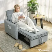 HOMCOM Fotoliu Pat 3 în 1 Pliabil, Spătar Reglabil 3 Poziții, Șezut Spațios, Pernă Detasabilă, Fotoliu Transformabil din Chenille cu Roți și Buzunare, 88x84x87 cm, Gri | Aosom Romania 
