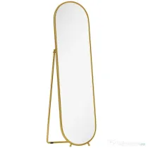 HOMCOM Oglindă de podea, cu suport pliabil, sticlă și metal, 50x4x180 cm, auriu