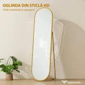 HOMCOM Oglindă Înaltă cu Cadru de Susținere, Oglindă Ovală pentru Dormitor sau Living, 40x4x160 cm, Auriu | Aosom Romania 