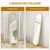 HOMCOM Oglindă Înaltă cu Cadru de Susținere, Oglindă Ovală pentru Dormitor sau Living, 40x4x160 cm, Auriu | Aosom Romania 