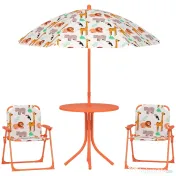 AIYAPLAY Set de Grădină pentru Copii, Masă și Scaune cu Umbrelă, Masă de Picnic pentru Exterior cu 2 Scaune Pliabile pentru Copii de 2-5 Ani, Portocaliu | Aosom Romania 