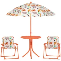 AIYAPLAY Set de Grădină pentru Copii, Masă și Scaune cu Umbrelă, Masă de Picnic pentru Exterior cu 2 Scaune Pliabile pentru Copii de 2-5 Ani, Portocaliu | Aosom Romania