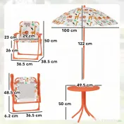 AIYAPLAY Set de Grădină pentru Copii, Masă și Scaune cu Umbrelă, Masă de Picnic pentru Exterior cu 2 Scaune Pliabile pentru Copii de 2-5 Ani, Portocaliu | Aosom Romania 