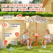 AIYAPLAY Set de Grădină pentru Copii, Masă și Scaune cu Umbrelă, Masă de Picnic pentru Exterior cu 2 Scaune Pliabile pentru Copii de 2-5 Ani, Portocaliu | Aosom Romania 