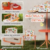 AIYAPLAY Set de Grădină pentru Copii, Masă și Scaune cu Umbrelă, Masă de Picnic pentru Exterior cu 2 Scaune Pliabile pentru Copii de 2-5 Ani, Portocaliu | Aosom Romania 