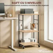 HOMCOM Dulap Imprimantă Industrial 3 Niveluri, Roți și Cârlige, Maro Rustic. | Aosom Romania 