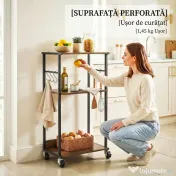 HOMCOM Dulap Imprimantă Industrial 3 Niveluri, Roți și Cârlige, Maro Rustic. | Aosom Romania 