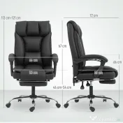 HOMCOM Scaun de Birou Reclinabil la 155° cu Suport pentru Picioare, Dublă Îmbunătățire și Tapițerie din Piele Ecologică, Negru | Aosom Romania 