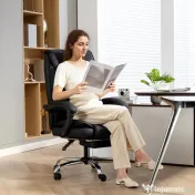 HOMCOM Scaun de Birou Reclinabil la 155° cu Suport pentru Picioare, Dublă Îmbunătățire și Tapițerie din Piele Ecologică, Negru | Aosom Romania 