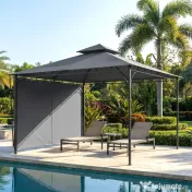 Outsunny Foișor de Grădină 3.2x3.2 m cu Acoperiș Extensibil, Foișor de Exterior cu Acoperiș Dublu Ventilat, Găuri de Drenaj, Cadru Metalic, pentru Grădină, Balcon, Petreceri, Terasă, UV30+, Gri Închis | Aosom Romania 