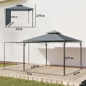 Outsunny Foișor de Grădină 3.2x3.2 m cu Acoperiș Extensibil, Foișor de Exterior cu Acoperiș Dublu Ventilat, Găuri de Drenaj, Cadru Metalic, pentru Grădină, Balcon, Petreceri, Terasă, UV30+, Gri Închis | Aosom Romania 