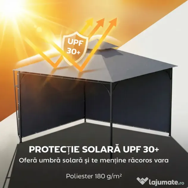 Outsunny Foișor de Grădină 3.2x3.2 m cu Acoperiș Extensibil, Foișor de Exterior cu Acoperiș Dublu Ventilat, Găuri de Drenaj, Cadru Metalic, pentru Grădină, Balcon, Petreceri, Terasă, UV30+, Gri Închis | Aosom Romania