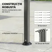 Outsunny Foișor de Grădină 3.2x3.2 m cu Acoperiș Extensibil, Foișor de Exterior cu Acoperiș Dublu Ventilat, Găuri de Drenaj, Cadru Metalic, pentru Grădină, Balcon, Petreceri, Terasă, UV30+, Gri Închis | Aosom Romania 