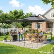 Outsunny Foișor de Grădină 3.2x3.2 m cu Acoperiș Extensibil, Foișor de Exterior cu Acoperiș Dublu Ventilat, Găuri de Drenaj, Cadru Metalic, pentru Grădină, Balcon, Petreceri, Terasă, UV30+, Gri Închis | Aosom Romania 