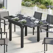 Outsunny Masă de Bucătărie Extensibilă pentru Terasă, 4-6 Persoane, 80-160 cm Masă Extensibilă din Aluminiu cu Blat din Lamele, Negru | Aosom Romania 