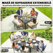 Outsunny Masă de Bucătărie Extensibilă pentru Terasă, 4-6 Persoane, 80-160 cm Masă Extensibilă din Aluminiu cu Blat din Lamele, Negru | Aosom Romania 