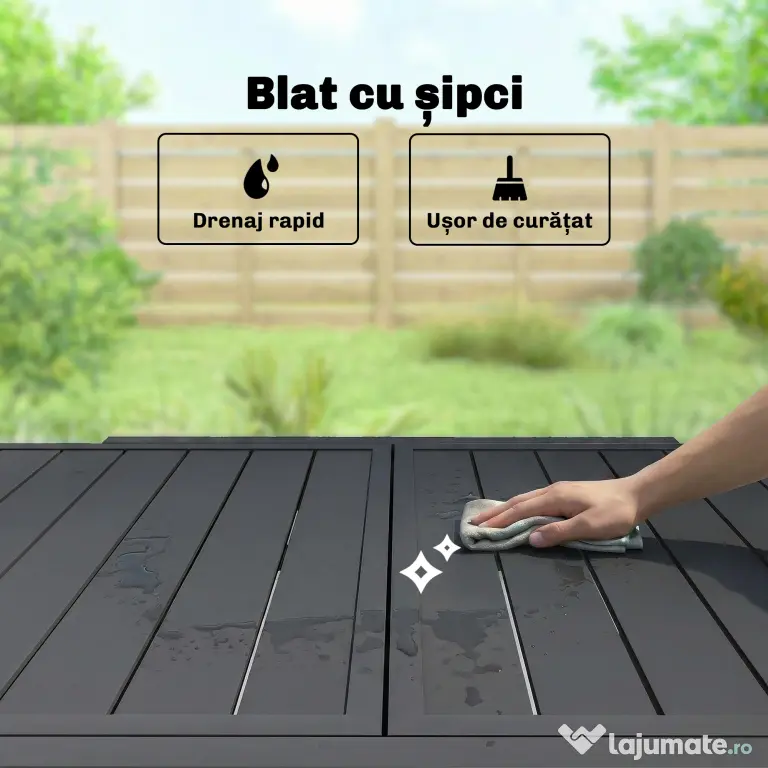Outsunny Masă de Bucătărie Extensibilă pentru Terasă, 4-6 Persoane, 80-160 cm Masă Extensibilă din Aluminiu cu Blat din Lamele, Negru | Aosom Romania