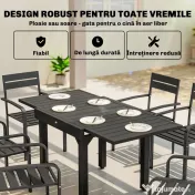 Outsunny Masă de Bucătărie Extensibilă pentru Terasă, 4-6 Persoane, 80-160 cm Masă Extensibilă din Aluminiu cu Blat din Lamele, Negru | Aosom Romania 