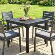 Outsunny Masă de Bucătărie Extensibilă pentru Terasă, 4-6 Persoane, 80-160 cm Masă Extensibilă din Aluminiu cu Blat din Lamele, Negru | Aosom Romania 