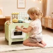 AIYAPLAY Set de Bucătărie de Jucărie din Lemn pentru Copii de 3+ Ani cu 15 Accesorii, Verde | Aosom Romania 