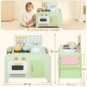 AIYAPLAY Set de Bucătărie de Jucărie din Lemn pentru Copii de 3+ Ani cu 15 Accesorii, Verde | Aosom Romania 